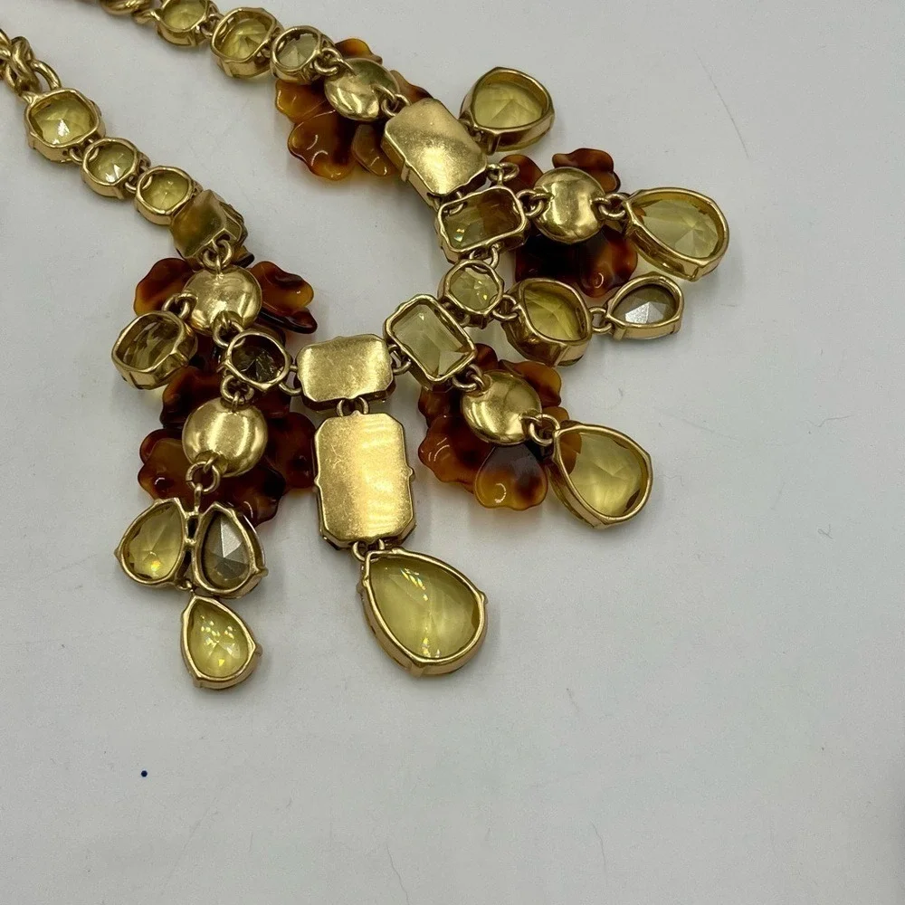 J. Crew Tortoise Shell Flower Asymmetrical Pave Yellow‎ Rhinestone Bib Necklace